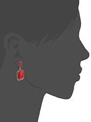 Red Stone Square Dangle Post Earring