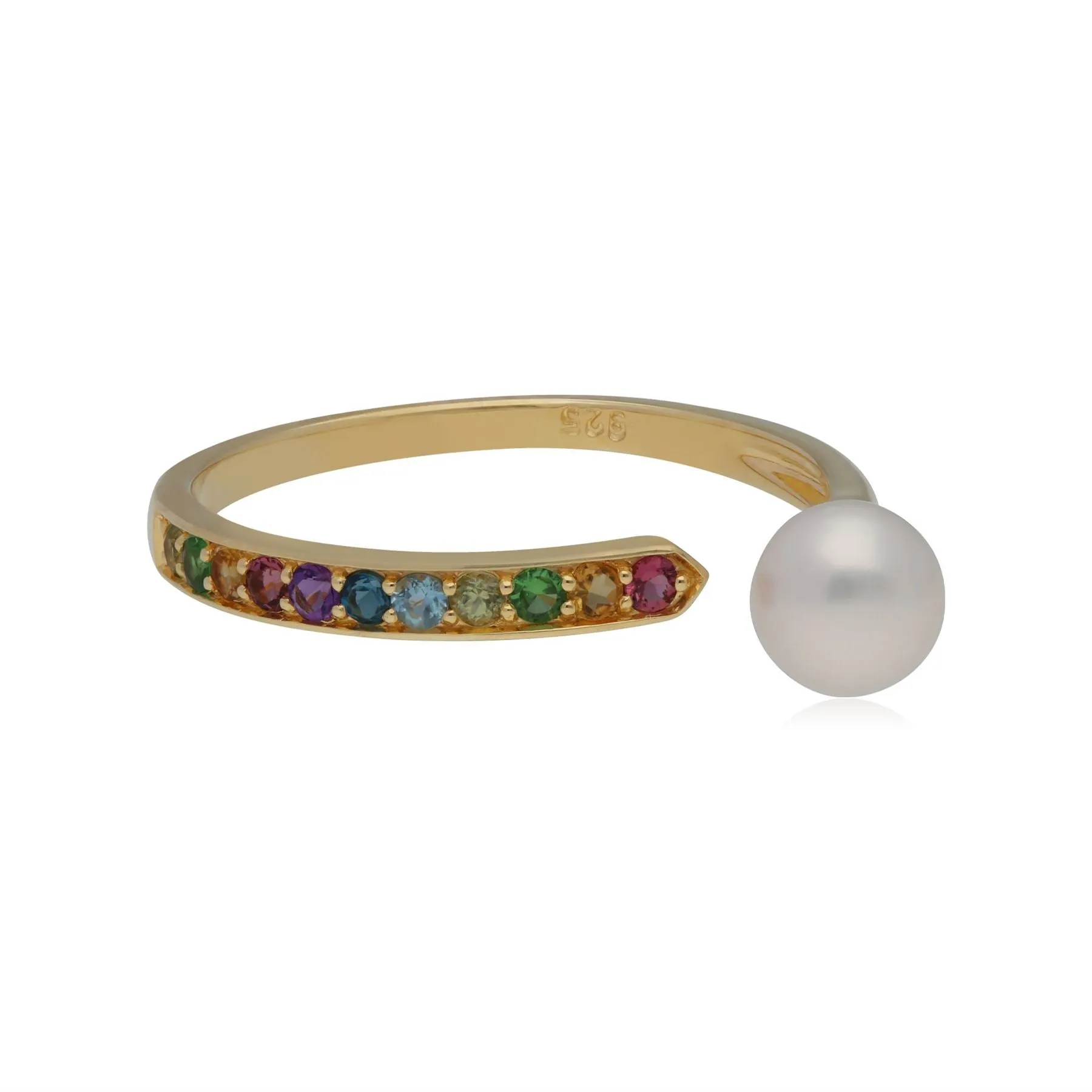 Regenbogen Edelstein & Perlen Offen Ring in Vergoldetem Sterling Silber