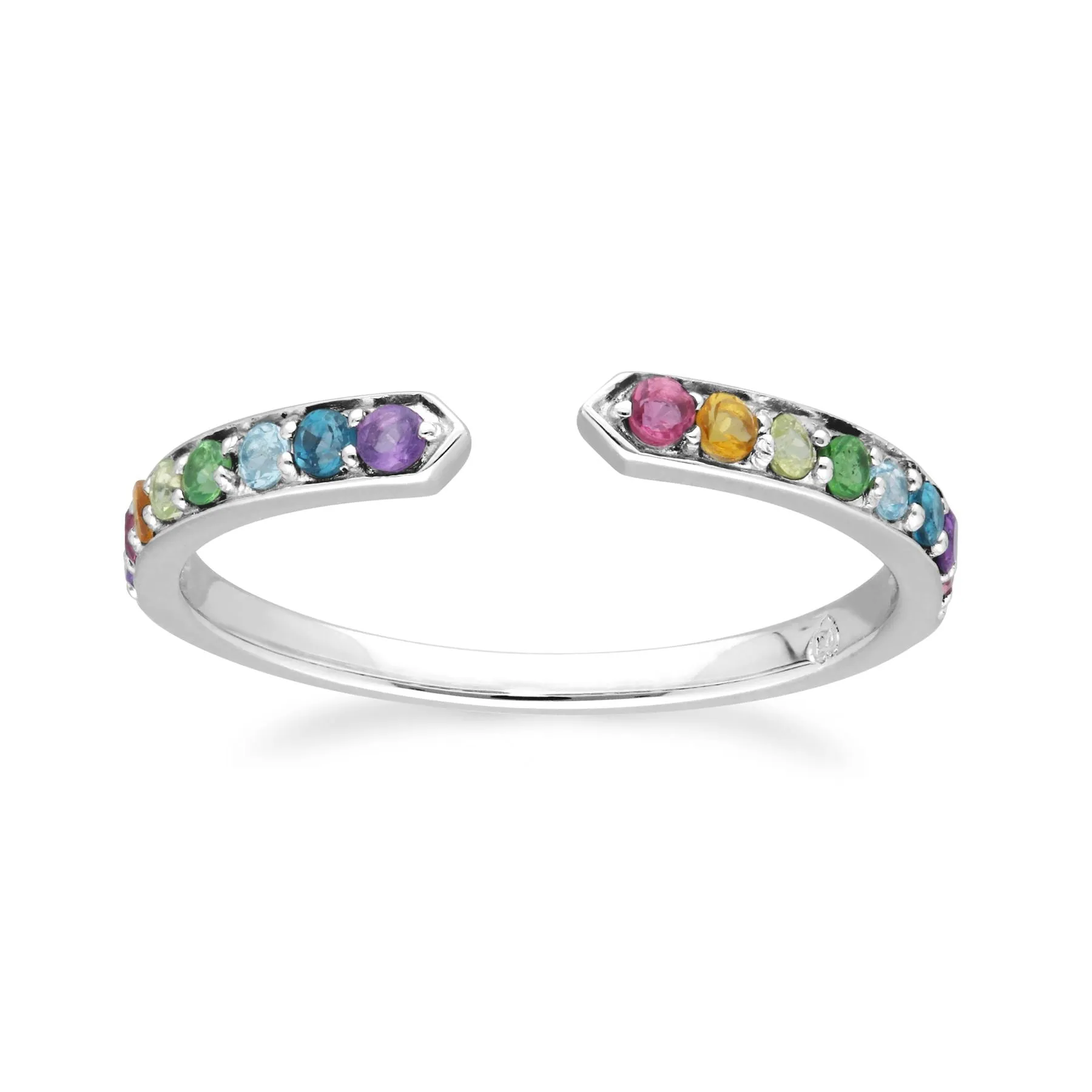 Regenbogen Edelstein Offen Ring in 925 Sterling Silber