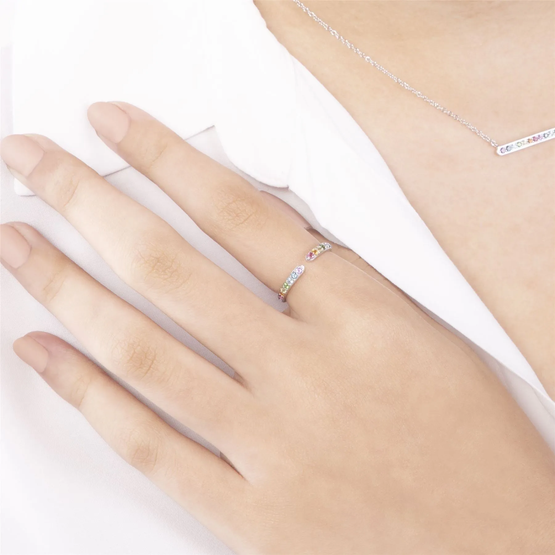 Regenbogen Edelstein Offen Ring in 925 Sterling Silber