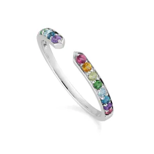 Regenbogen Edelstein Offen Ring in 925 Sterling Silber