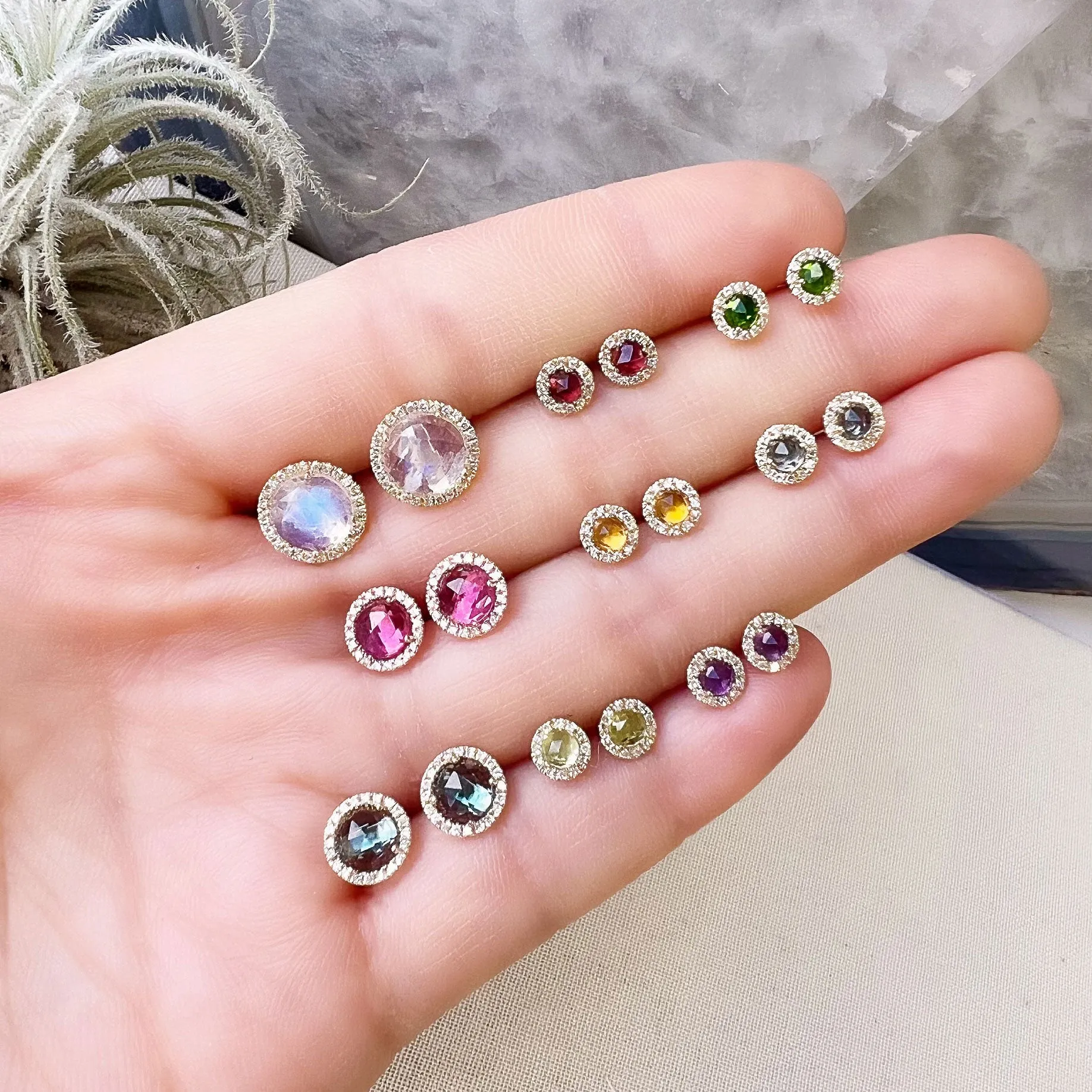 Rosie 5.0mm Pink Opal & Diamond Post Earrings
