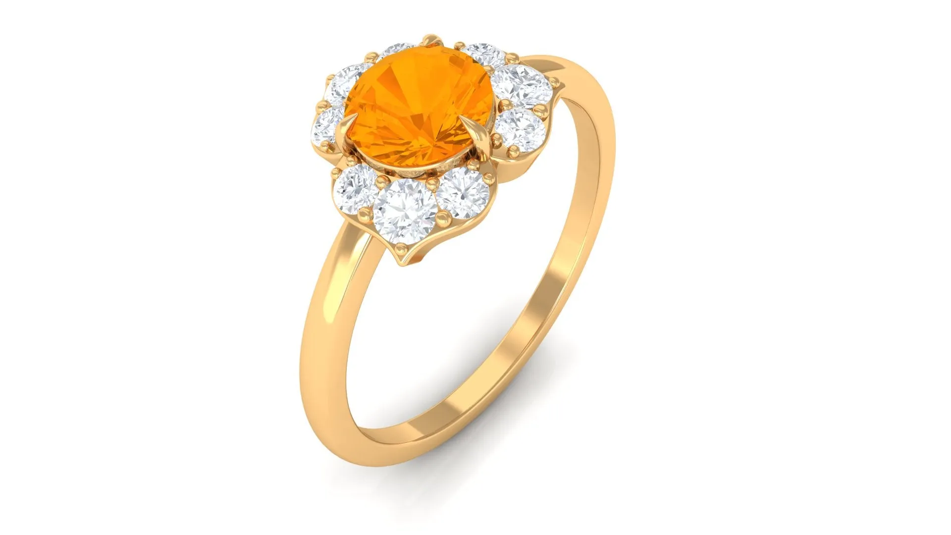 Round Fire Opal Flower Engagement Ring with Diamond