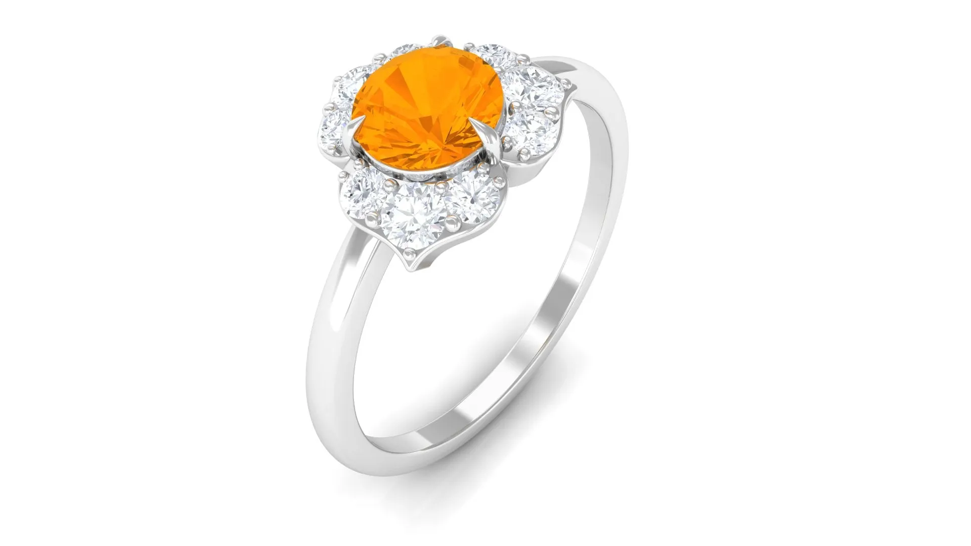 Round Fire Opal Flower Engagement Ring with Diamond