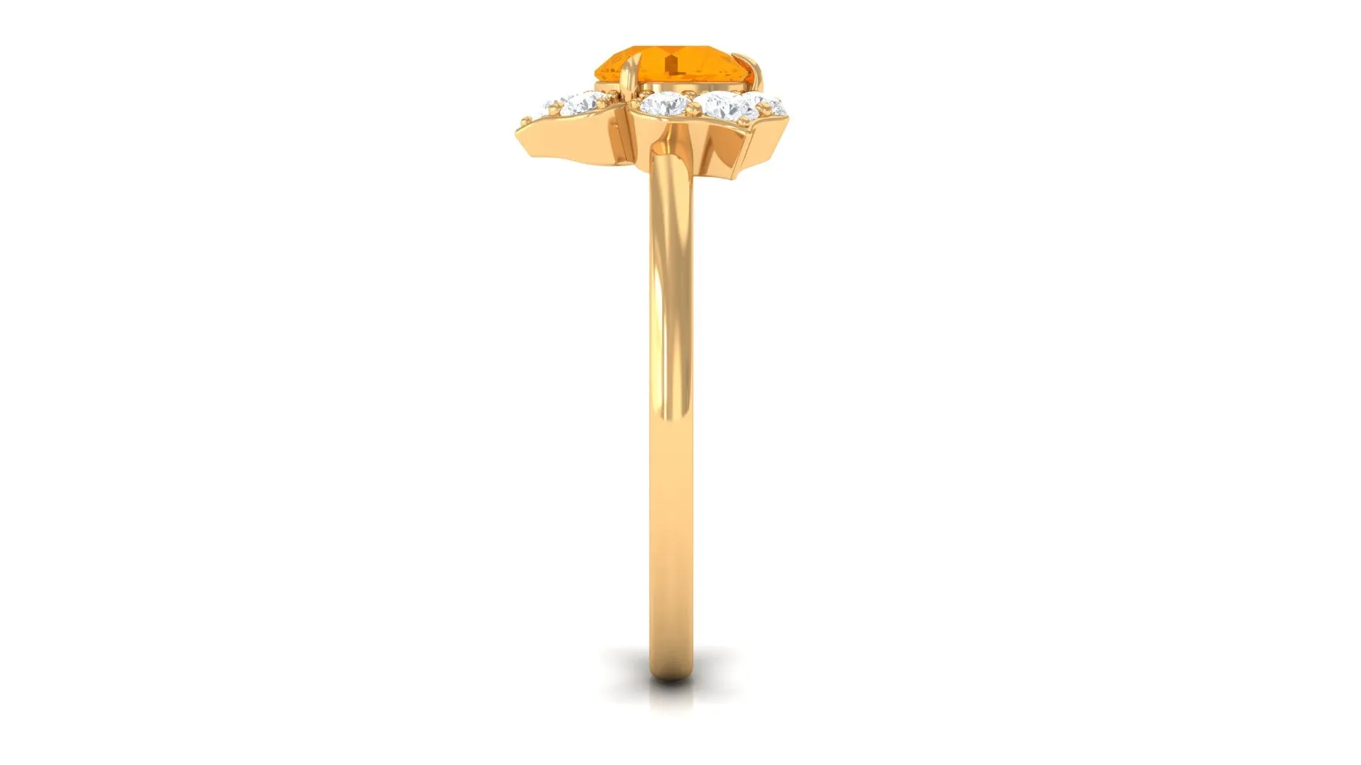 Round Fire Opal Flower Engagement Ring with Diamond