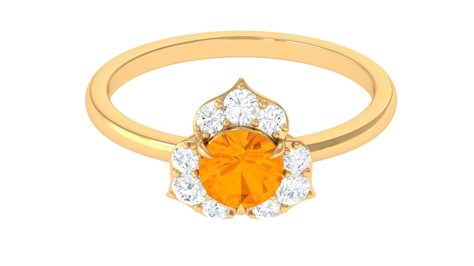 Round Fire Opal Flower Engagement Ring with Diamond