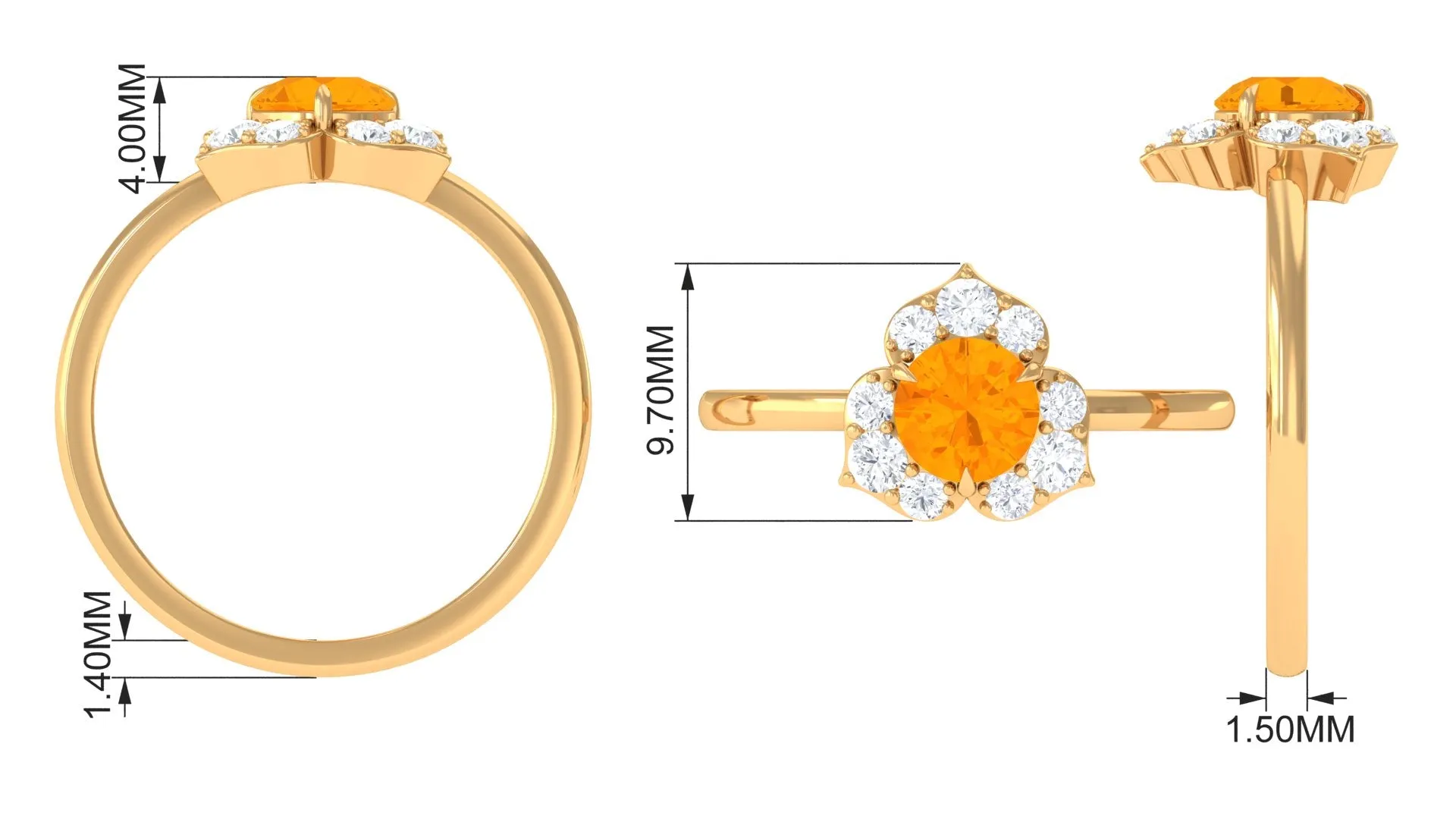 Round Fire Opal Flower Engagement Ring with Diamond