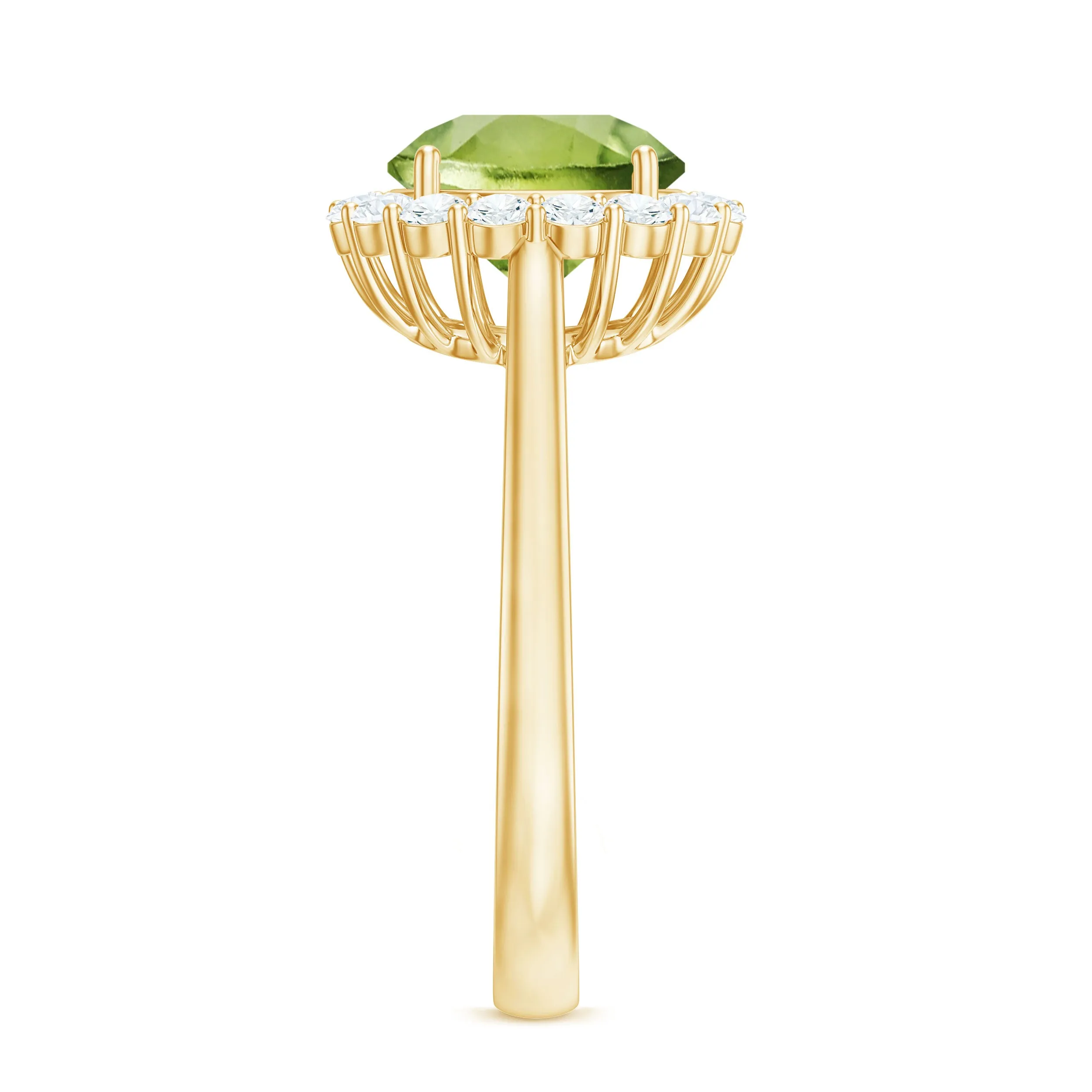 Round Peridot Simple Halo Engagement Ring with Diamond