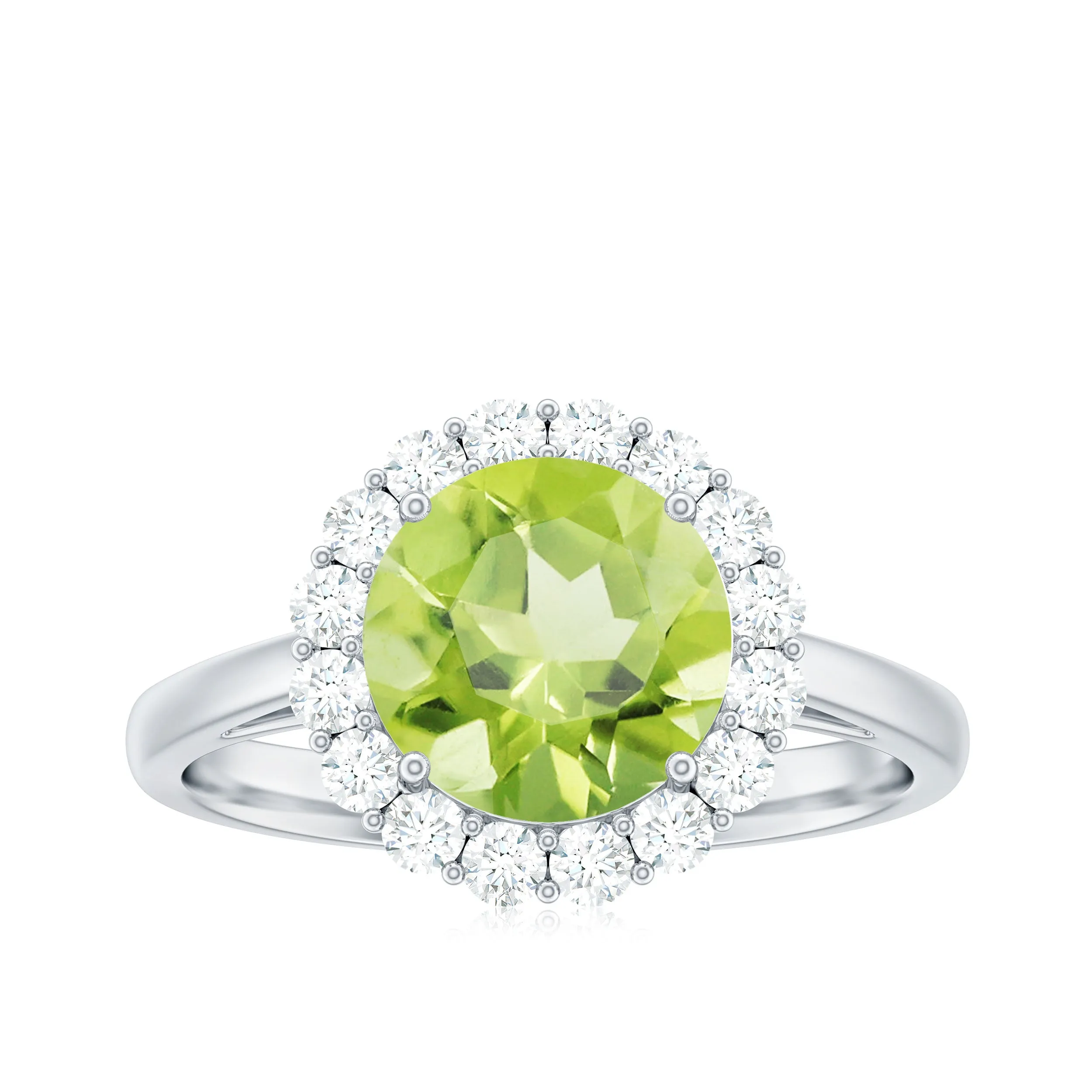 Round Peridot Simple Halo Engagement Ring with Diamond