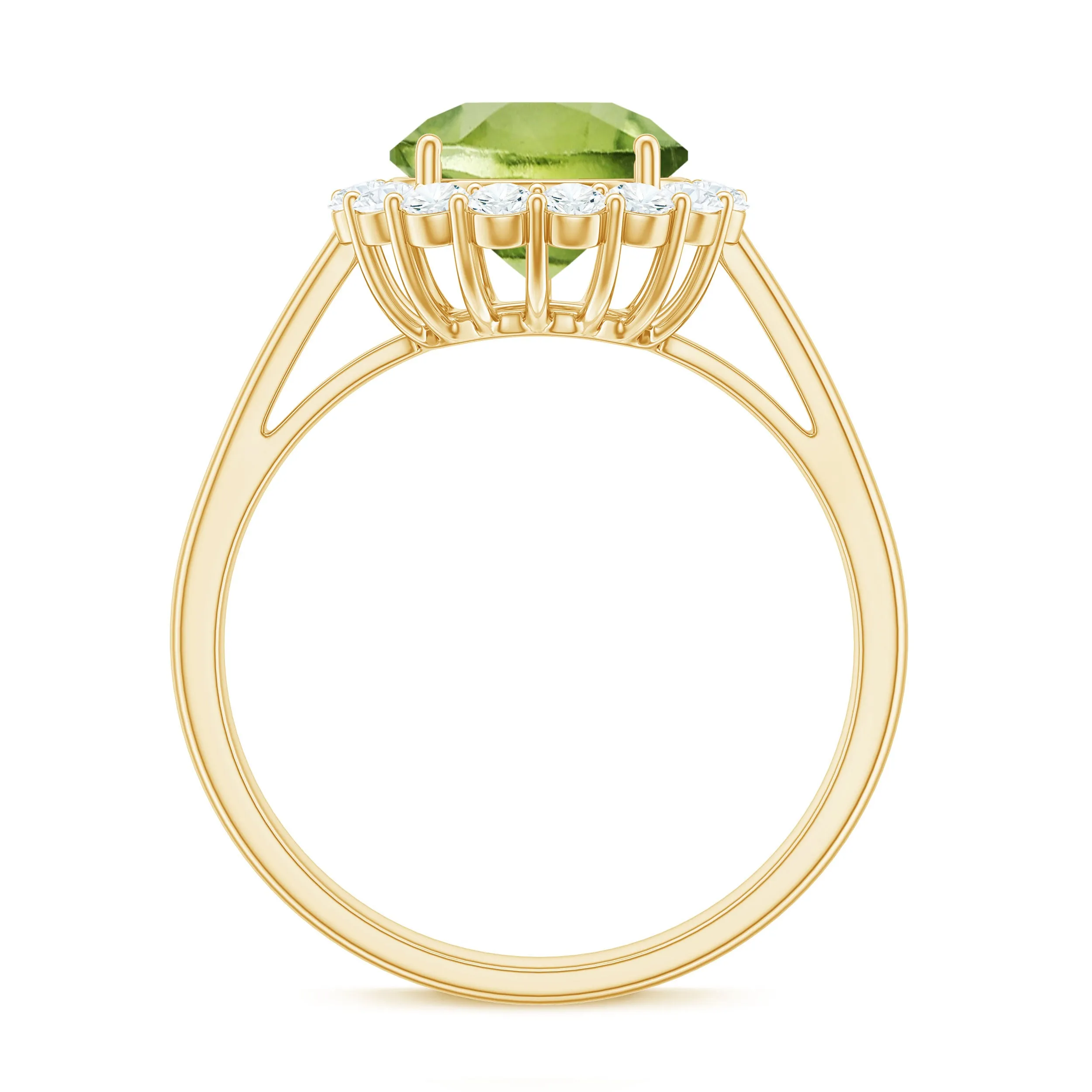 Round Peridot Simple Halo Engagement Ring with Diamond