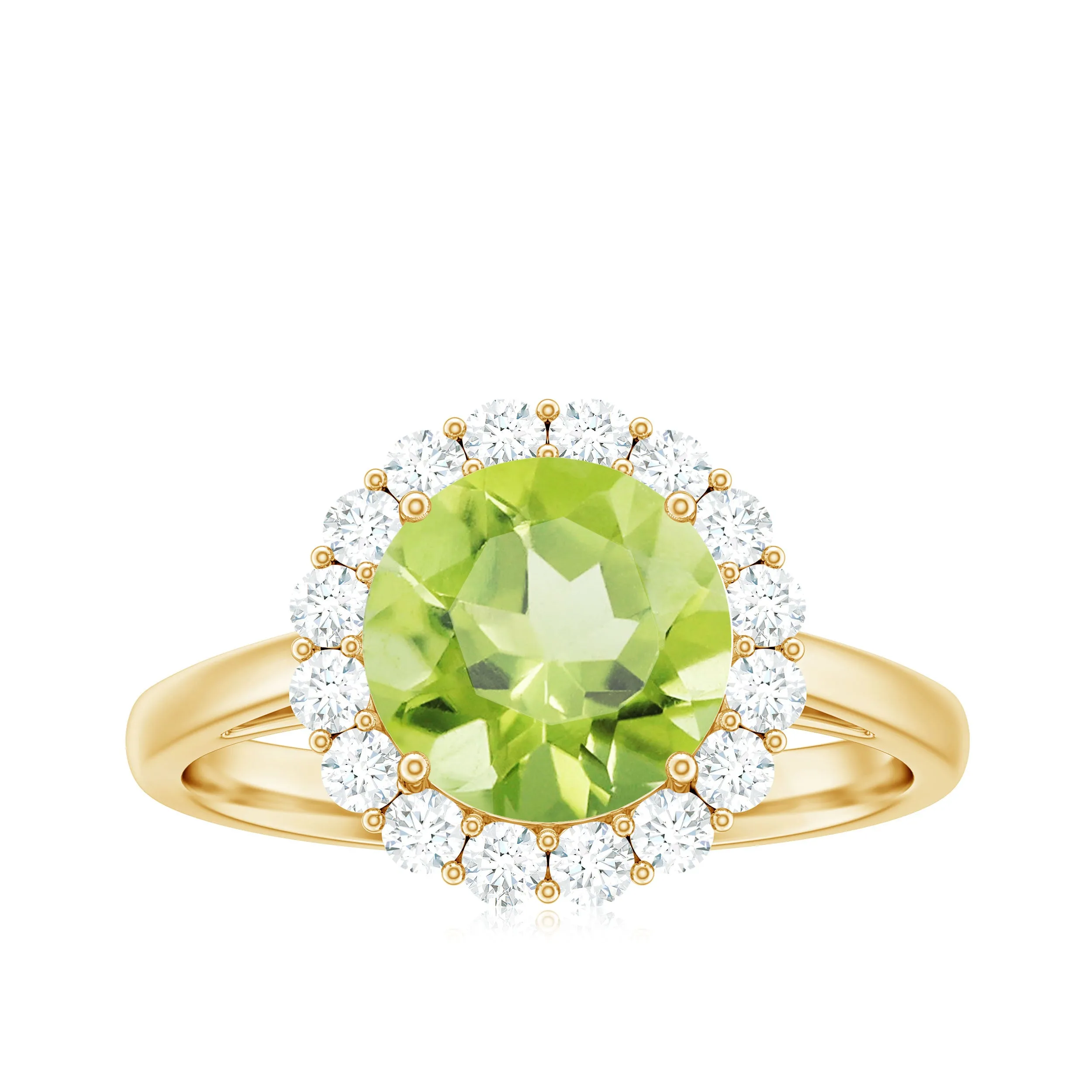 Round Peridot Simple Halo Engagement Ring with Diamond