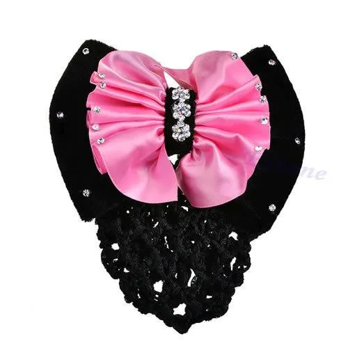 Satin Bow Rhinestone Barrette.