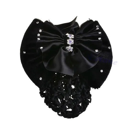 Satin Bow Rhinestone Barrette.