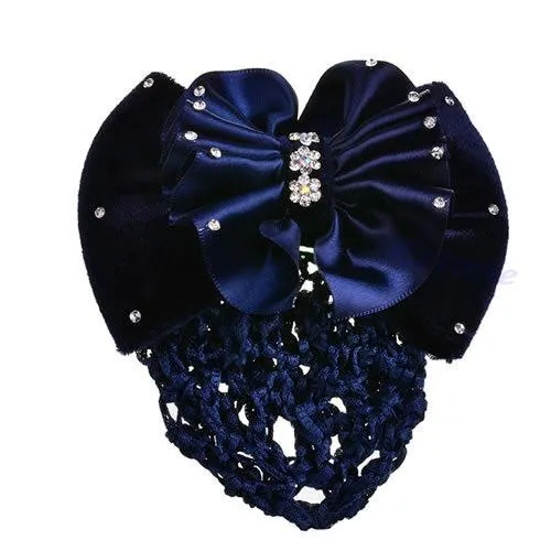 Satin Bow Rhinestone Barrette.