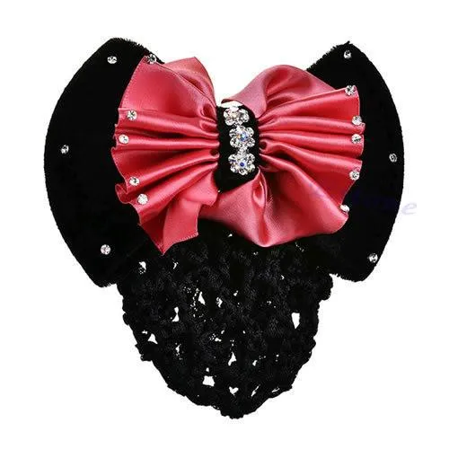 Satin Bow Rhinestone Barrette.