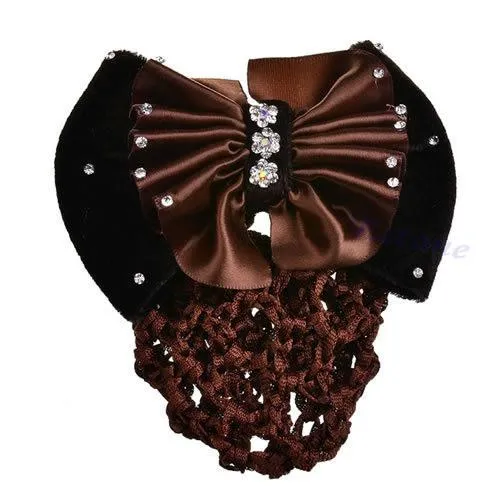 Satin Bow Rhinestone Barrette.
