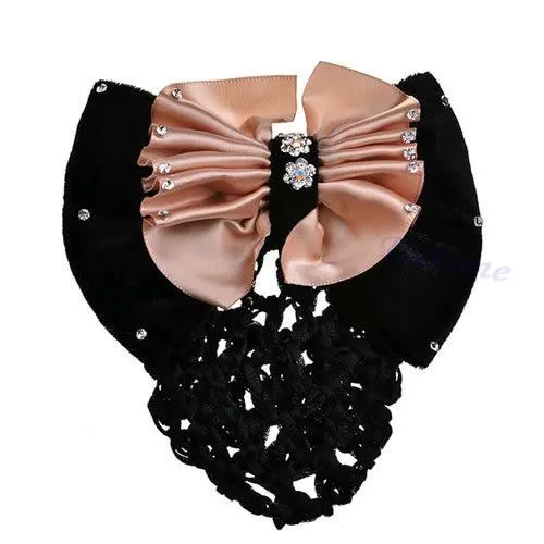 Satin Bow Rhinestone Barrette.