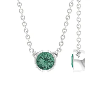 September Birthstone 1/4 CT Genuine Green Sapphire Solitaire Necklace