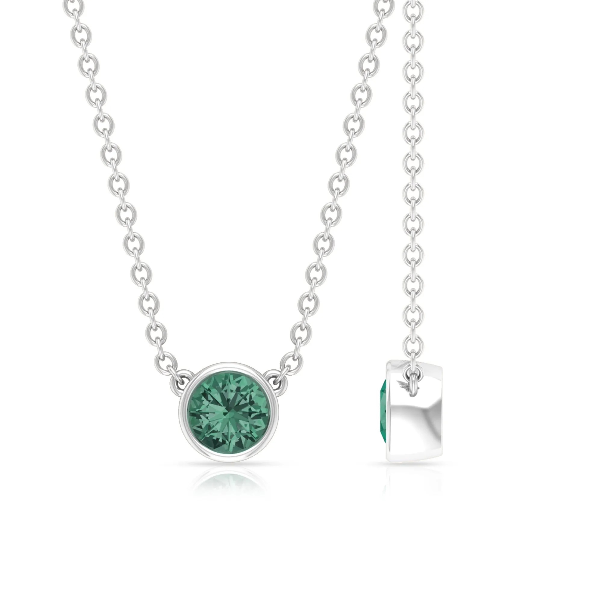 September Birthstone 1/4 CT Genuine Green Sapphire Solitaire Necklace
