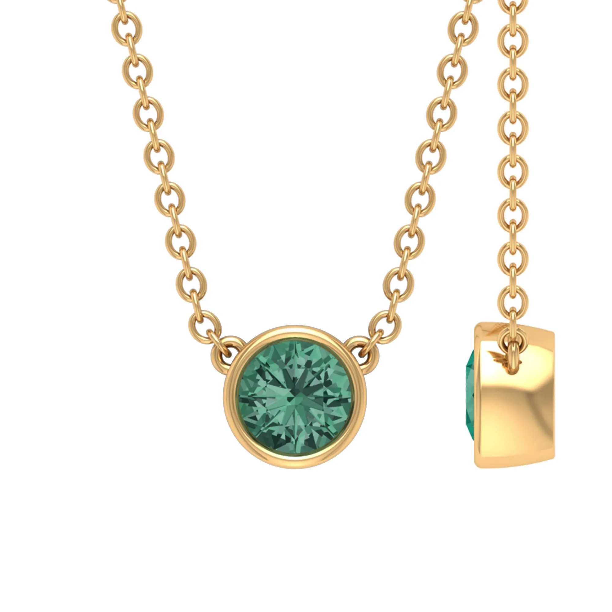September Birthstone 1/4 CT Genuine Green Sapphire Solitaire Necklace