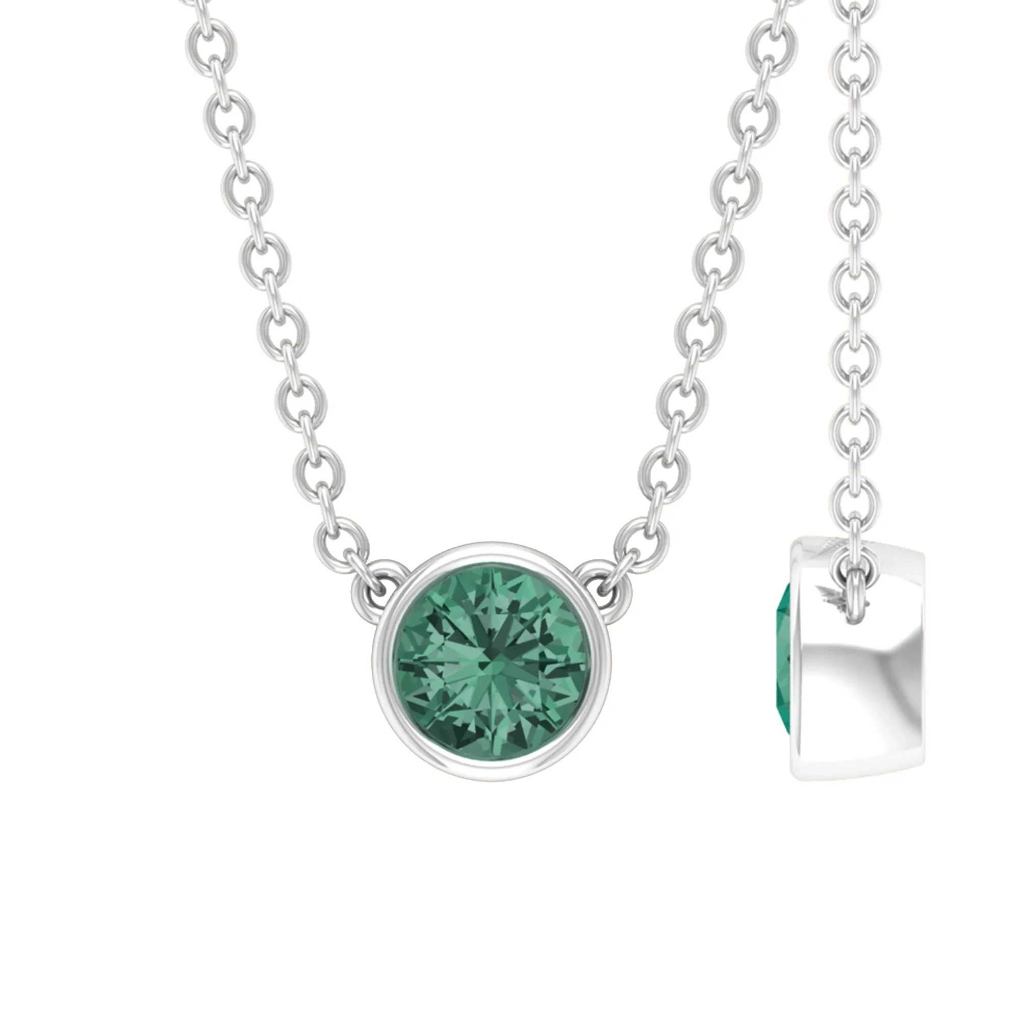 September Birthstone 1/4 CT Genuine Green Sapphire Solitaire Necklace