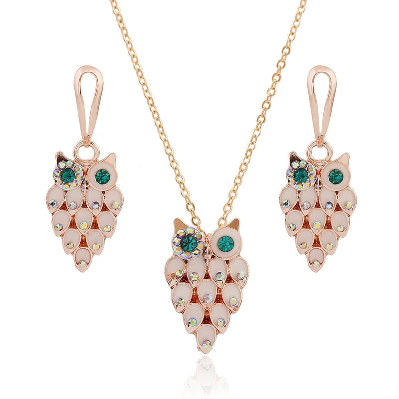 SET643 - Opal Owl Necklace Set