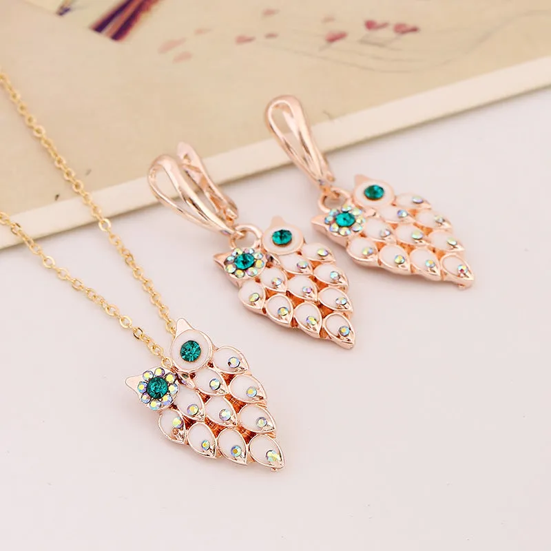 SET643 - Opal Owl Necklace Set