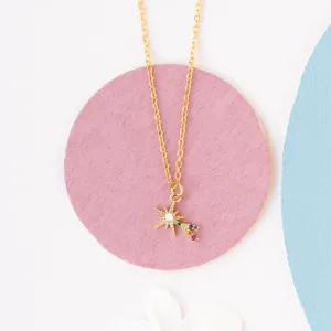 Shooting Star CZ Rainbow Charm Necklace