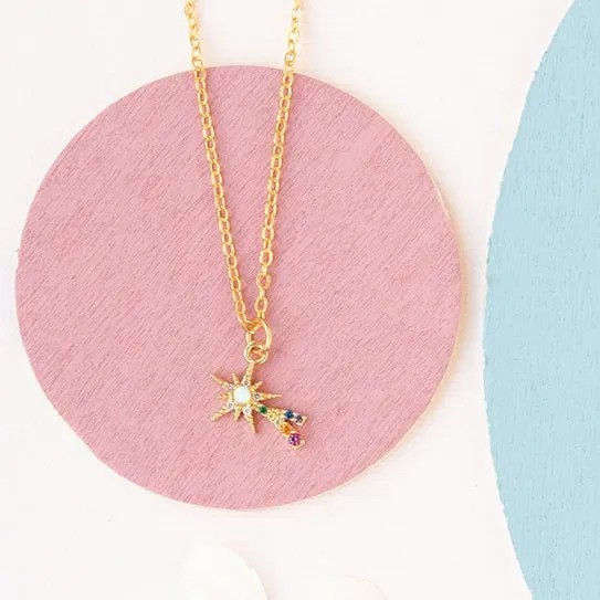 Shooting Star CZ Rainbow Charm Necklace