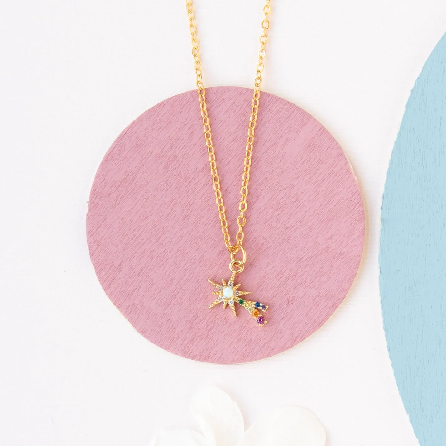 Shooting Star CZ Rainbow Charm Necklace