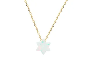 Silver Gold  Plated Silver Mini Opal Stone Star of David Necklace, 15"   2"ext