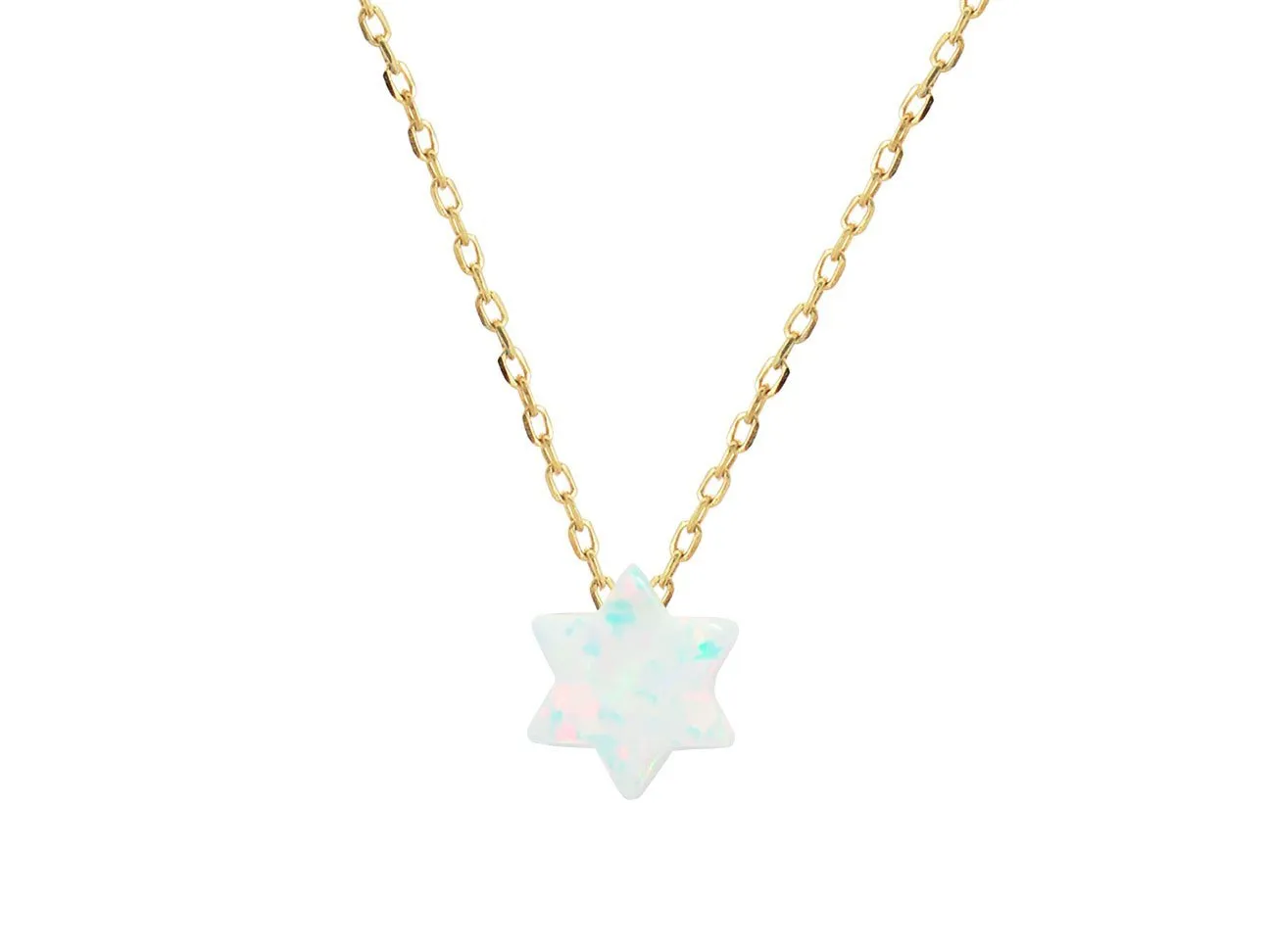 Silver Gold  Plated Silver Mini Opal Stone Star of David Necklace, 15"   2"ext
