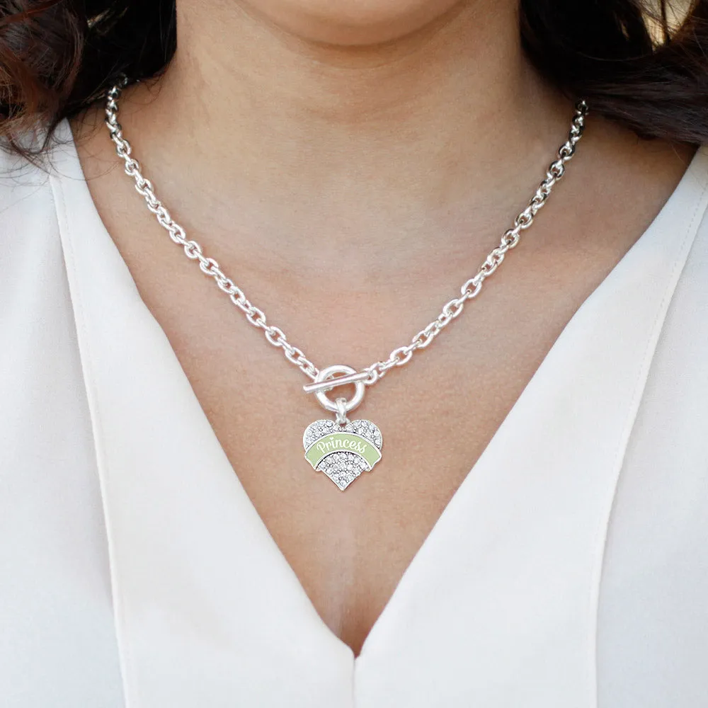 Silver Princess - Peridot Pave Heart Charm Toggle Necklace