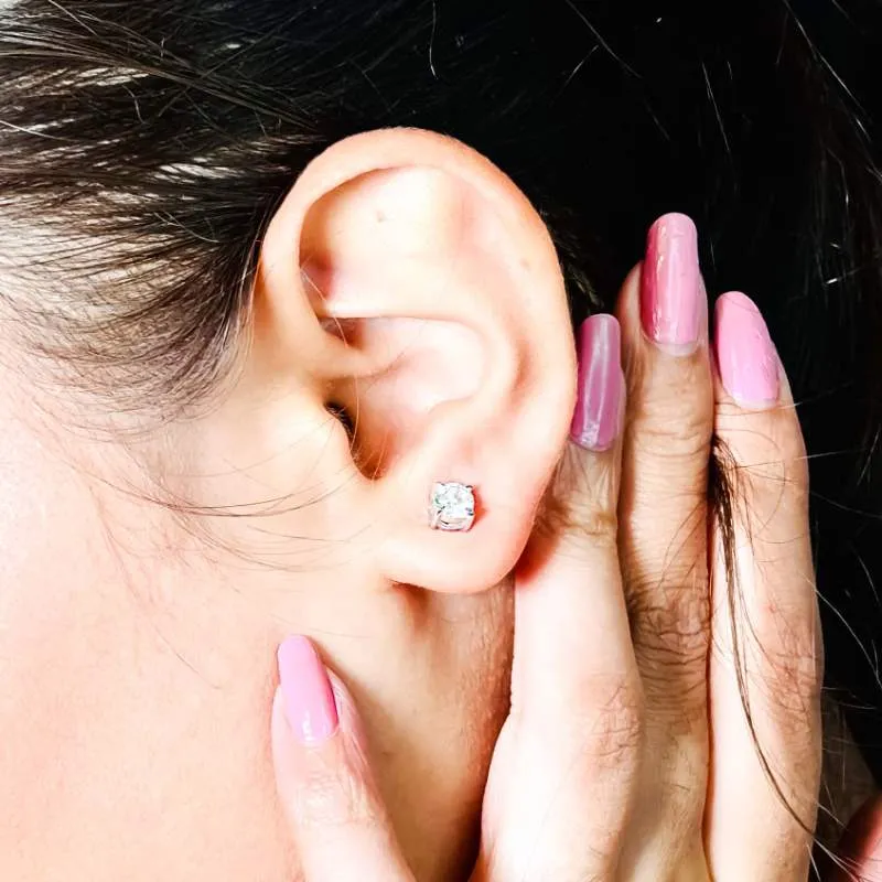 Silver Solitaire Round Zircon Earrings- 5mm