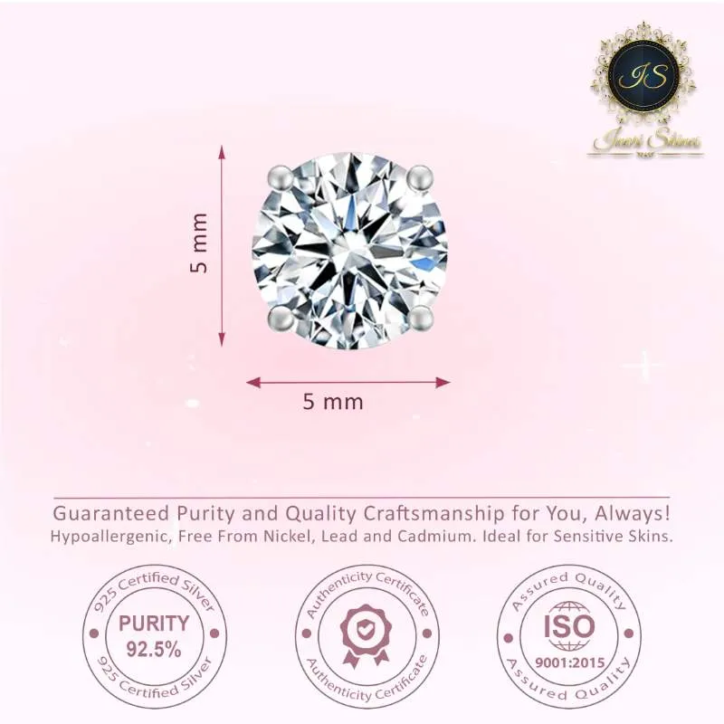 Silver Solitaire Round Zircon Earrings- 5mm