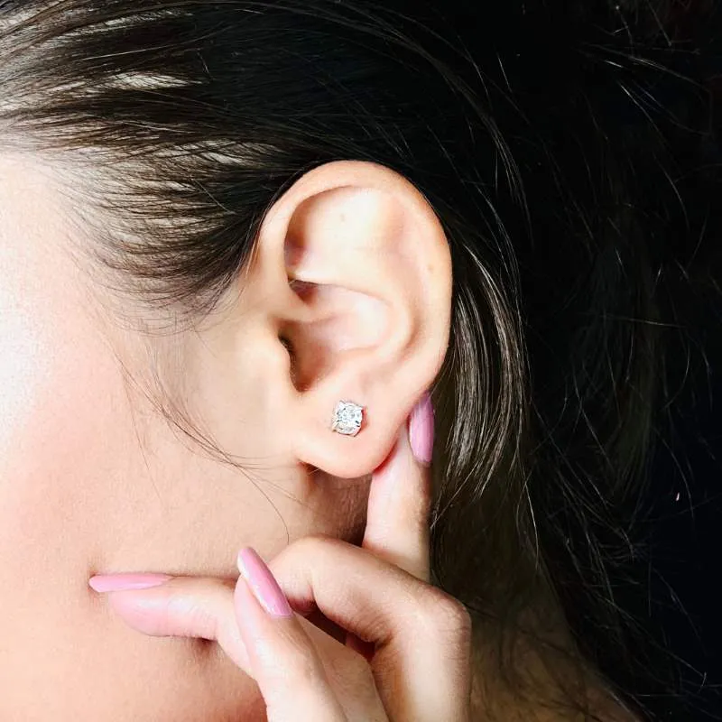 Silver Solitaire Round Zircon Earrings- 5mm