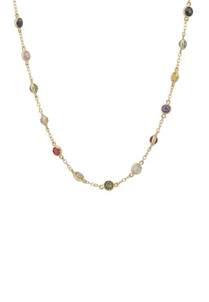 Solid 14K Gold Rainbow Multi Gemstone Necklace