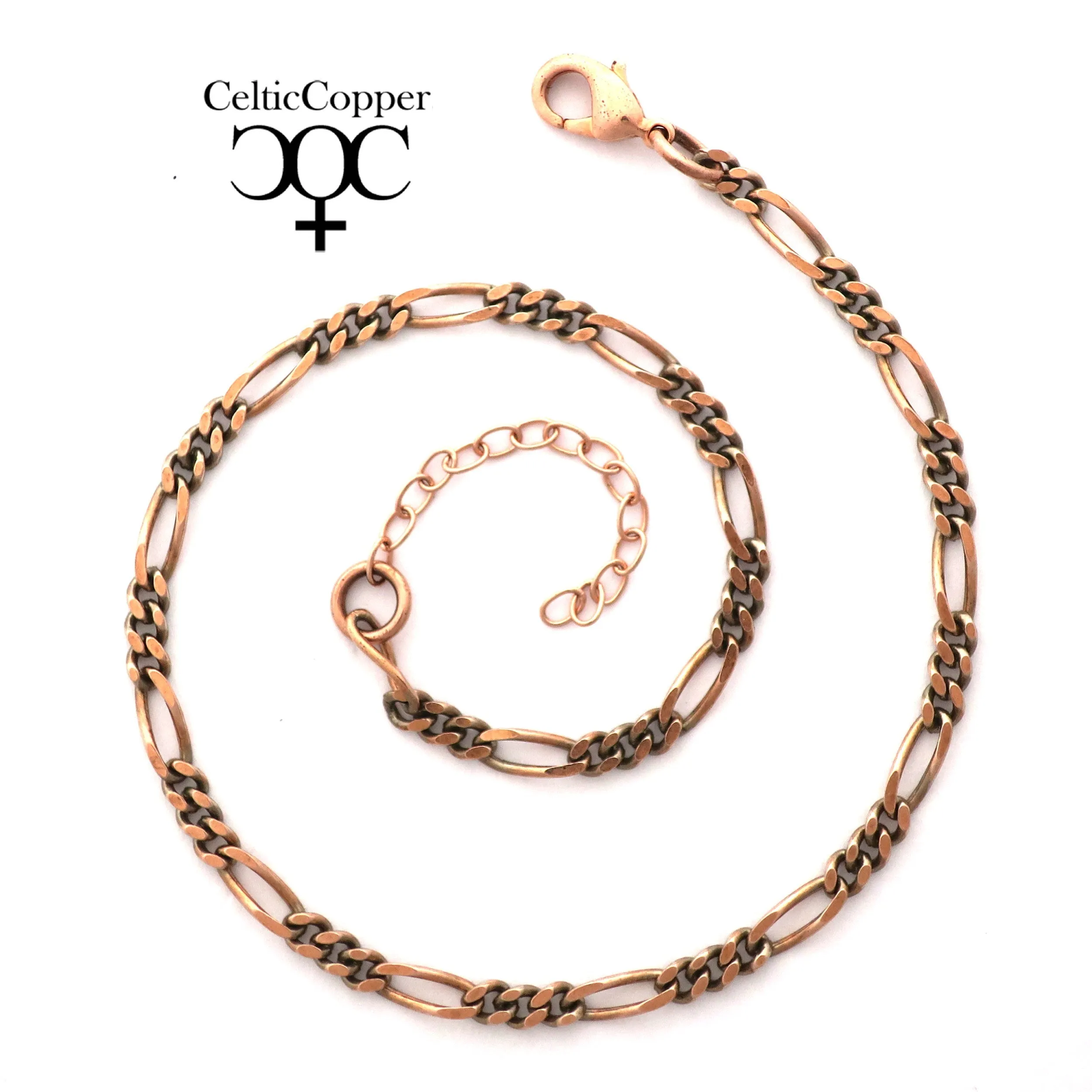 Solid Copper Figaro Ankle Chain AC41 Lightweight 4mm Adjustable Copper Fine Figaro Anklet Chain