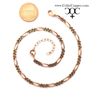 Solid Copper Figaro Ankle Chain AC41 Lightweight 4mm Adjustable Copper Fine Figaro Anklet Chain