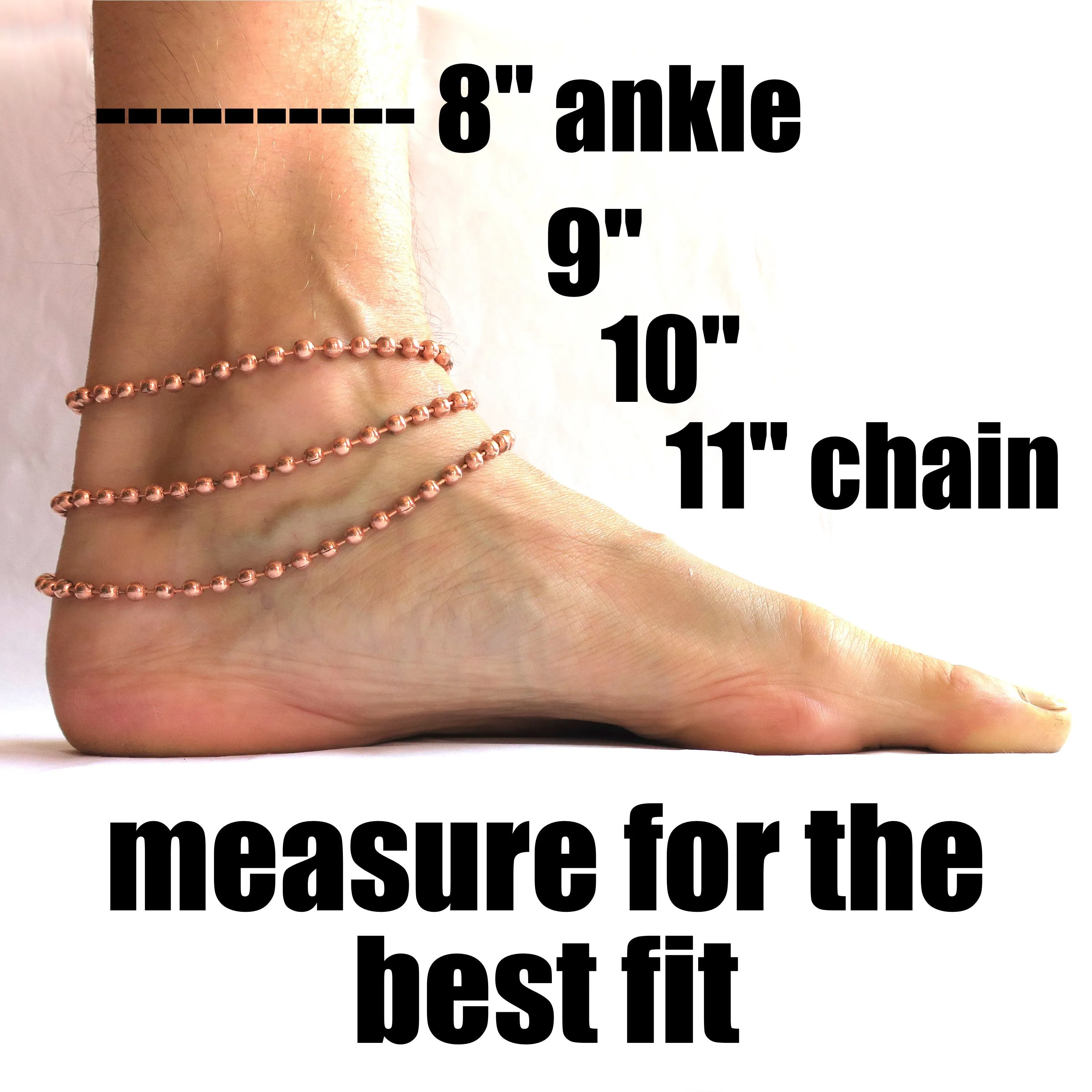 Solid Copper Figaro Ankle Chain AC41 Lightweight 4mm Adjustable Copper Fine Figaro Anklet Chain