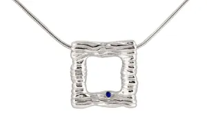 Square Silver Pendant Necklace: Water Necklace With Blue Sapphire
