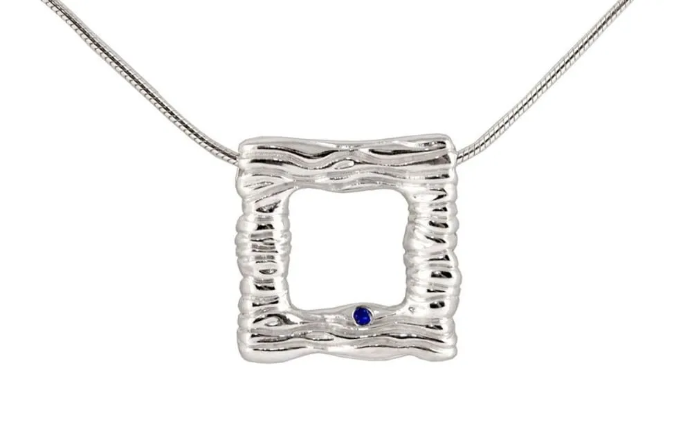 Square Silver Pendant Necklace: Water Necklace With Blue Sapphire