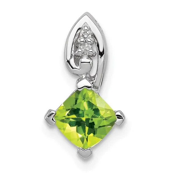 Sterling Silver Diamond And Garnet or Peridot Cushion Square Pendant