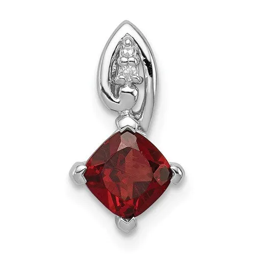 Sterling Silver Diamond And Garnet or Peridot Cushion Square Pendant