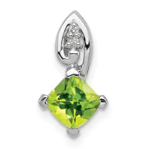 Sterling Silver Diamond And Garnet or Peridot Cushion Square Pendant