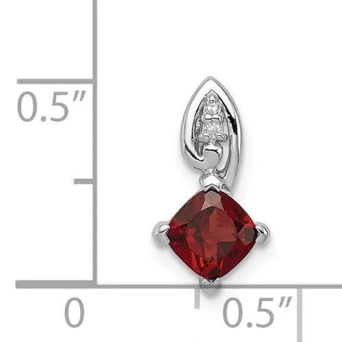 Sterling Silver Diamond And Garnet or Peridot Cushion Square Pendant