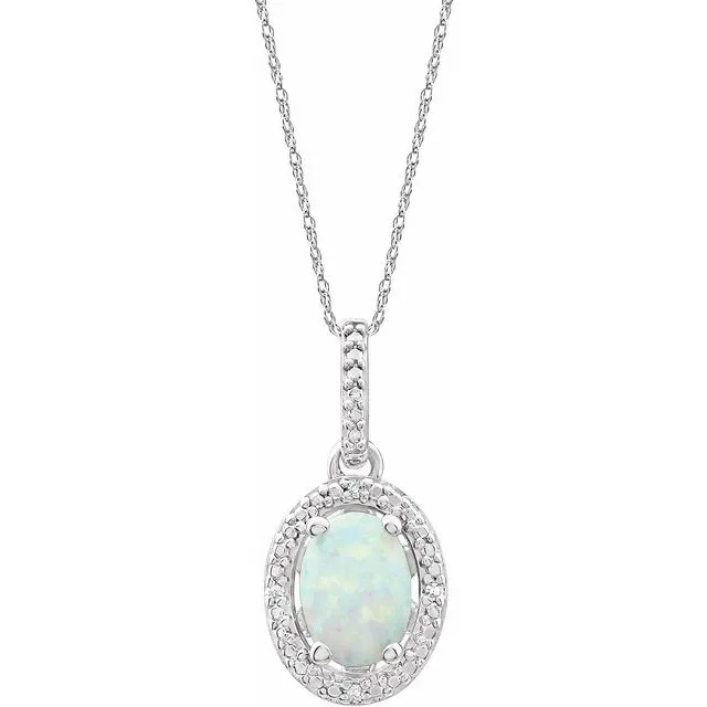 Sterling Silver Oval Gemstone & .01 CTW Diamond Halo-Style 18" Necklaces