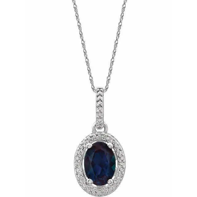 Sterling Silver Oval Gemstone & .01 CTW Diamond Halo-Style 18" Necklaces