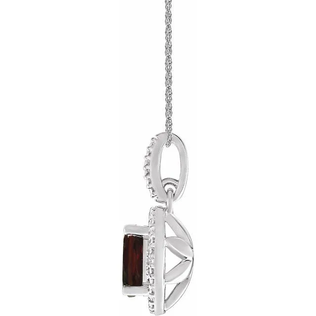 Sterling Silver Oval Gemstone & .01 CTW Diamond Halo-Style 18" Necklaces