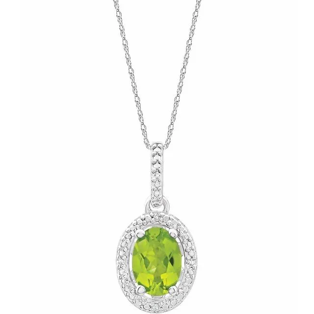 Sterling Silver Oval Gemstone & .01 CTW Diamond Halo-Style 18" Necklaces